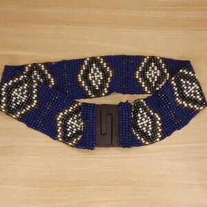 Unbranded Blue Beaded Geometric Stretchy Belt